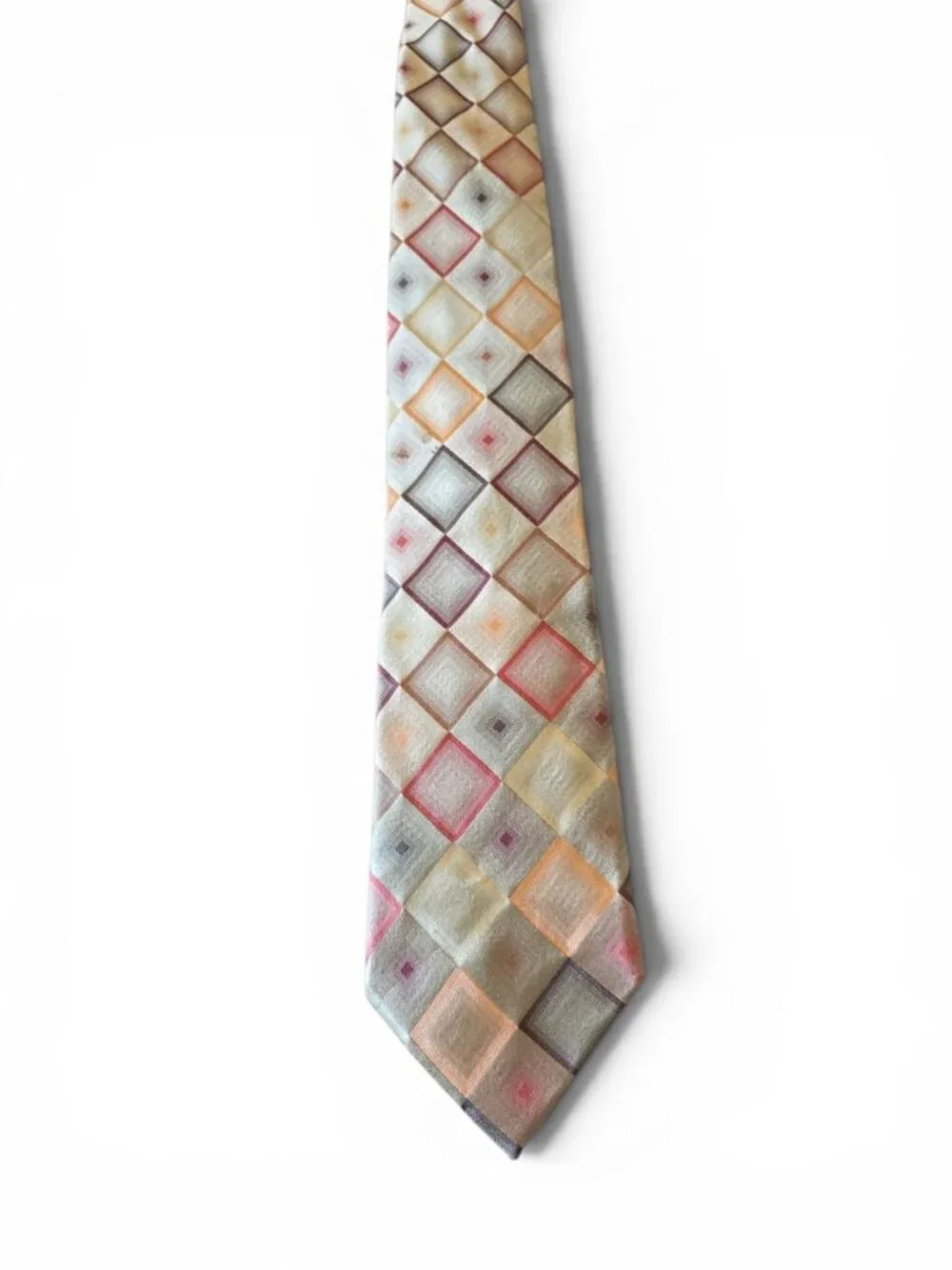 John Ashford Men’s Geometric Diamond Necktie Stain Resistant Multicolor Silk